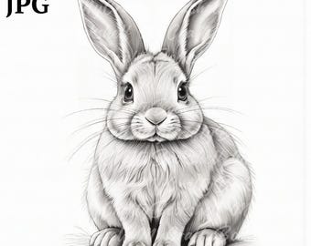 Bunny Line Art Clipart: Black & White Watercolor PNGs (Digital Download)