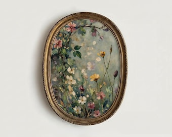 Moody Vintage Wildflower Garden Painting | Dark Academia Cottagecore Vertical Art Print, Moody Floral Fall Decor