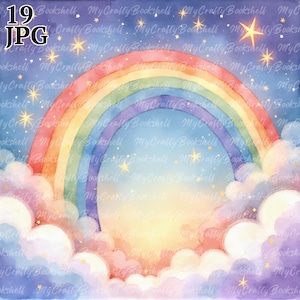 19 JPGs kleurrijke sterrenhemel clipart, sterrenhemel achtergrond, kleurrijke wolk, commercieel gebruik, grillige ephemera, aquarel clipart afdrukbare