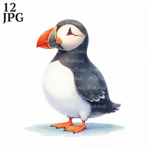 12 cliparts macareux mignons aquarelle | Adorable ensemble de cliparts macareux mignon | Conceptions de haute qualité | Art animalier | Imprimables | Utilisation commerciale