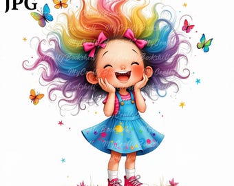 Girl with Butterflies Clipart: Watercolor PNGs for Scrapbooking (Digital Download)
