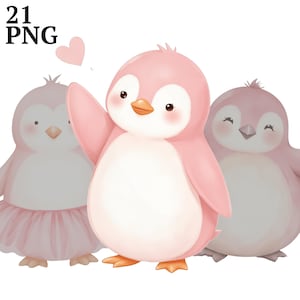 21 rosa Pinguin Clipart, Clip Art Mädchen Pinguin, niedliches Kinderzimmer Dekor PNG, digitaler Download, kommerzielle Nutzung, Babyparty, Scrapbooking