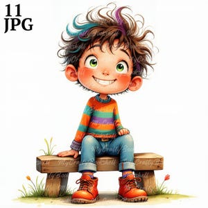 11 Quirky Brothers Clip Art, Watercolor Clipart JPG, Junk Journaling, Scrapbook, Card Making, Digital Download, Fantasy, Whimsical Boys