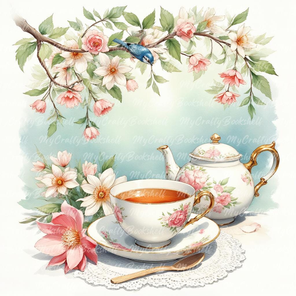 Spring Tea Party Clipart: Watercolor Floral Pngs (digital Download) - Etsy