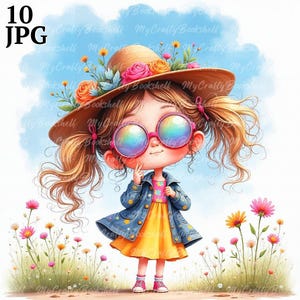 10 Quirky See flowers Girl Clipart, Commercial Use, Whimsical Ephemera, Watercolor JPGs, Instant Download, Fantasy Junk Journal, Paper Craft