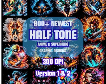 800+ Halbton-Grafikpaket: PNG-Designs für den Druck (Digitaler Download)