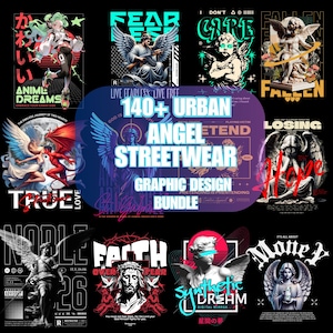 140+ Angel Streetwear Graphic designs | Print on demand | Urban pop designs | Streetstyle | Angel png | Hiphop png | T-shirt design bundle