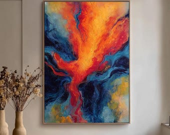 Œuvre d'art murale originale, colorée, en 3D, à la texture épaisse et texturée, sur toile contemporaine à plusieurs couches, réalisée à la spatule. Décoration murale personnalisée.
