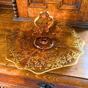 Zeldzaam art-deco dienblad van amberglas - High Tea - Cambridge Glass
