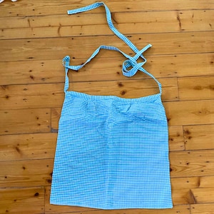 Vintage 1950s Blue Gingham Apron: Lightweight Cotton Retro Kitchen
