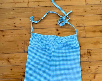 Vintage 1950s Blue Gingham Apron: Lightweight Cotton Retro Kitchen