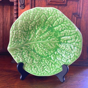 Vintage English Cabbage Plate c1930, Carlton Ware Lancaster & Sons, Green Leaf Majolica Bowl