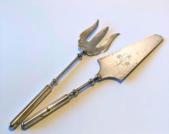 Vintage 50s Silber Kuchen und Petit Four Servierbesteck - Silberbesteck - Mid-Century Modern mit viktorianischem Touch
