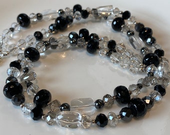 Austrian Crystal, Glass Crystal, Quartz, Hematite, and Onyx 2-Strand Necklace