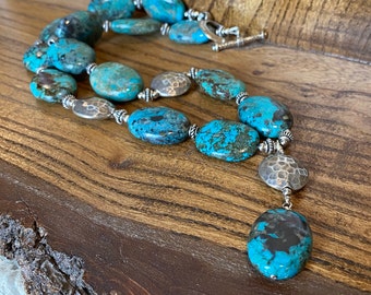 Turquoise and Silver Shield Necklace