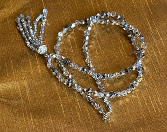 Silver Crystal Tassel Necklace
