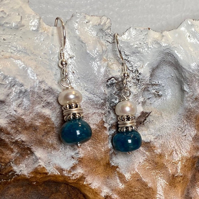 Apatite and Pearl Earrings