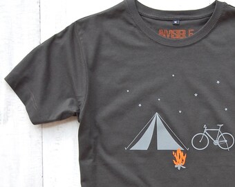 Bike Tent Campfire T-shirt - Nature Shirt - Camping T-shirt - Hiking Shirt - Bike t-shirt - Outdoors - gifts for him - Christmas Gift