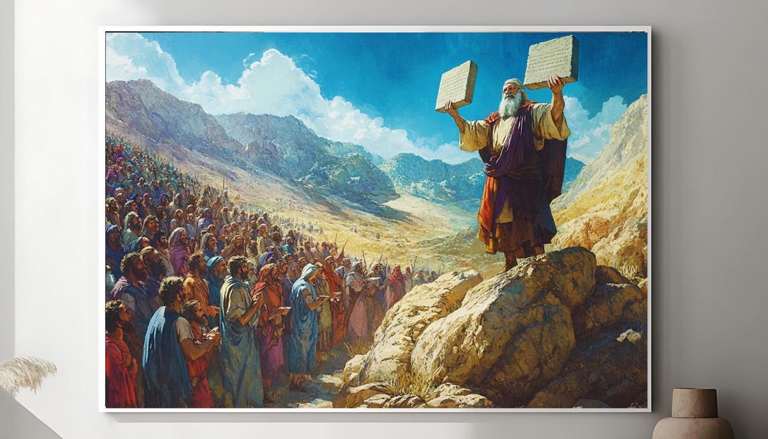 Moses Presenting the Ten Commandments, Biblical Scene, Mount Sinai ...