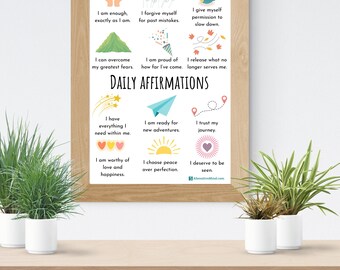 Daily Affirmations Poster, Adults Therapy, Therapy Office Wall Art, Therapy Decor, Coping skills, motivational poster, Digital Print, PDF