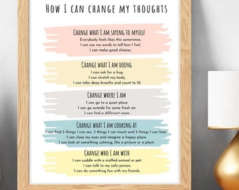Therapy Poster How I Can Change My Thoughts, Coping skills, calm corner, calming tools, counselor décor, classroom, mental health, CBT, gift