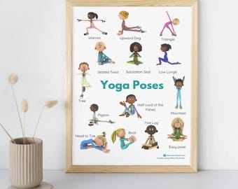 Yoga Poses For Kids - Coping skills, calm corner, therapy poster, school counselor, classroom décor, mental health, CBT, counselor gift