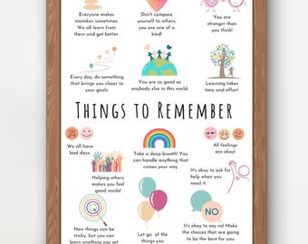 Things To Remember Poster Coping skills, motivational poster, calm corner, therapy poster, calming tools, counselor, therapy room poster