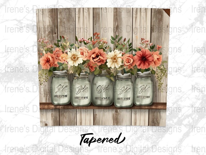 Rustic Floral Mason Jar PNG 20oz Skinny Tumbler Wraps, Spring Floral