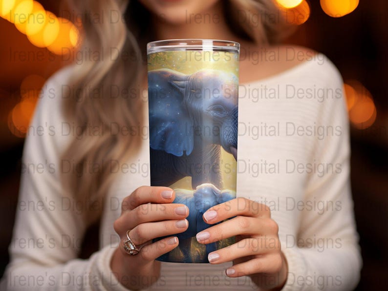 Elephant and Baby Digital Art, Magical Forest Scene, Wildlife Wall Art