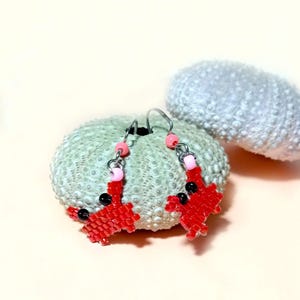 Crab Earrings with Red Beads - Fun Earrings for Girls, Red Crab Earrings, Miniature Animals Earrings, Crab Jewelry, Summer Earrings