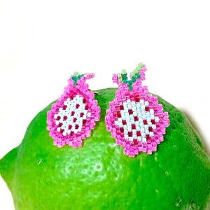 Original Fruit Earrings, Dragon Fruit Earrings, Small Earrings, Food Earrings, Handmade Earrings for Women, Summer Earrings, Fun Earrings