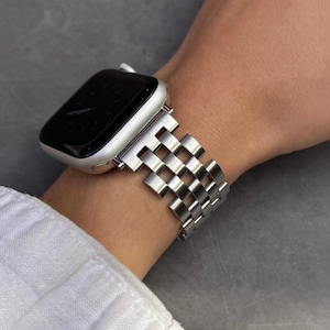 Silver Stainless Steel Apple Watch Band: Waterproof Metal iWatch Strap