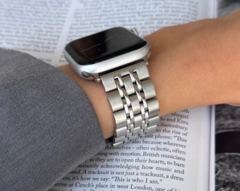 Silver Stainless Steel Apple Watch Band: Luxury Metal iWatch Strap