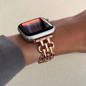 Rose Gold Apple Watch Band, iWatch loop strap 45mm 44mm 42mm 41mm 40mm 38mm, Luxury Women Metal Bracelet, Apple Watch 10 loop armband gift