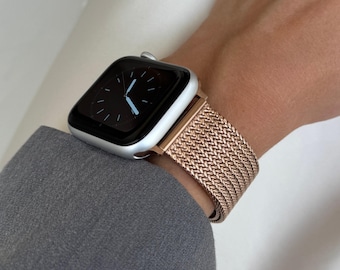 Rose Gold Apple Watch Band: Stainless Steel Loop, Women's Metal Bracelet