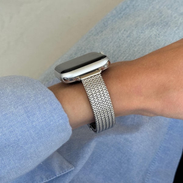 Silver Apple Watch Band: Stainless Steel Loop Bracelet, 38-49mm