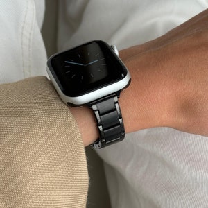 Black Apple Watch Band, iWatch strap 45mm 44mm 42mm 41mm 40mm 38mm 49mm, Luxury Women Metal Bracelet, Apple Watch 9 10 armband gift for Him