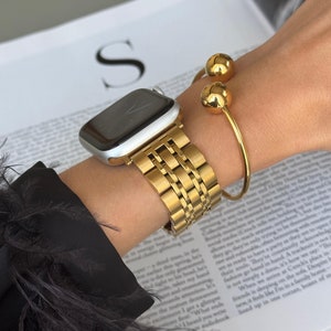 Gold Apple Watch Band, iWatch strap 46mm 45mm 44mm 42mm 41mm 40mm 38mm 49mm, Luxury Women Metal Bracelet, Apple Watch 10 9 armband gift men