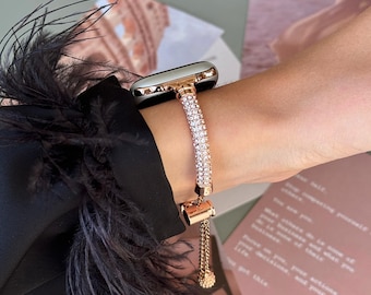 Cinturino per Apple Watch con strass color oro rosa: bracciale in acciaio inossidabile