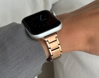 Rose Gold Stainless Steel Apple Watch Band: Metal Link Bracelet