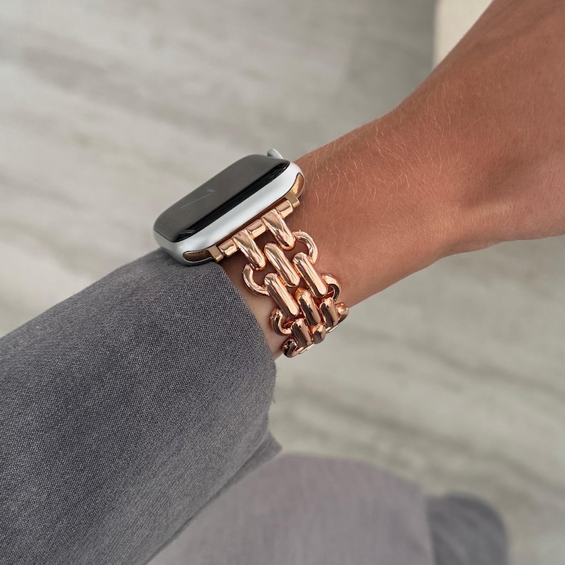 Rose Gold Apple Watch Band, iWatch loop strap 45mm 44mm 42mm 41mm 40mm 38mm, Luxury Women Metal Bracelet, Apple Watch 10 loop armband gift