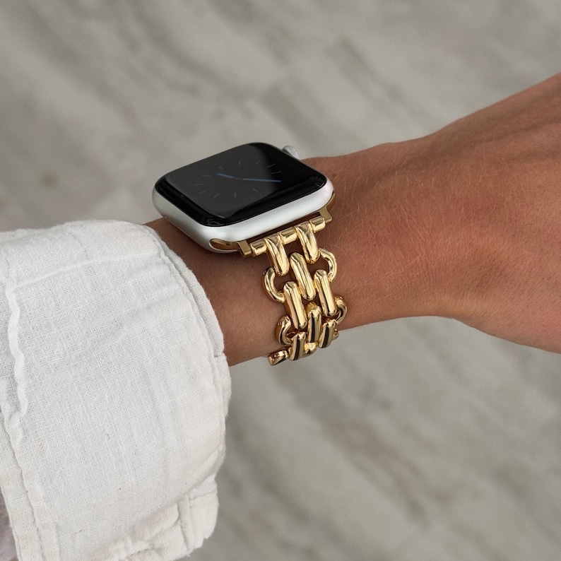 Gold Apple Watch Band, iWatch loop strap 45mm 44mm 42mm 41mm 40mm 38mm, Luxury Women Metal Bracelet, Apple Watch 10 loop armband gift