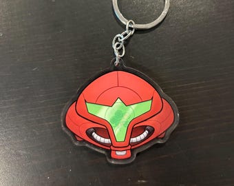 Samus Helmet and Metroid Keychain