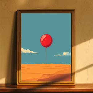 ROTER BALLON Poster Art Print / Pop Art Landschaft / Berge Wandkunst / Geschenk / Einzigartige Poster / UNGERAHMT