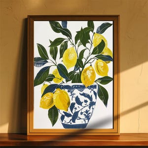 Póster de jarrón de limón / Póster de naturaleza muerta / Arte de pared de cocina / Pósteres únicos / SIN MARCO