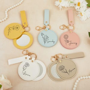 Espejo de maquillaje compacto personalizado con nombre, espejo de bolsillo con flores personalizado para dama de honor, recuerdo de boda para novia, mini regalo de cumpleaños para ella.