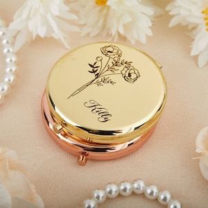 Personalized Compact Mirror, Gifts for Bridesmaid Proposal, Custom Gift for Women, Birth Flower Pocket Mirror, Best Friend&#39;s Birthday