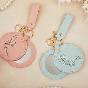 Espejo de maquillaje con nombre personalizado, espejo de bolsillo con flores personalizado, espejo para despedida de soltera, recuerdo de boda para dama de honor, mini espejo de cumpleaños.