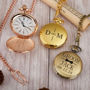 Personalized Pocket watch,Custom Pocket Watch with Chain,Roman Numeral Pocket Watch,Best Man Gifts,Groomsmen Gift,Anniversary Gifts for Him