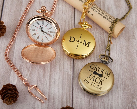 Orologio da tasca personalizzato orologio da tasca personalizzato con catena orologio da tasca con numeri romani regali per il testimone dello sposo regali per lo sposo regali di anniversario per lui